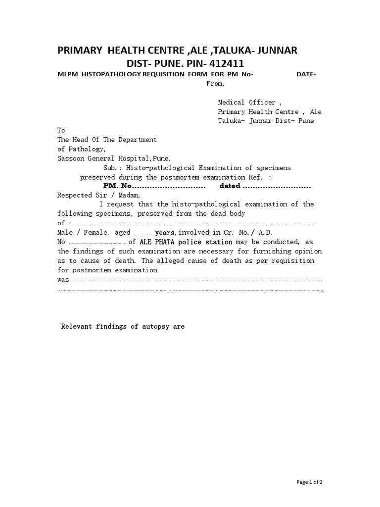 PM Histopathology Form | PDF
