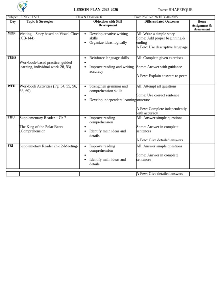 GR-6 Lesson Plan Weekly Feb-03-06 | PDF | Reading Comprehension ...
