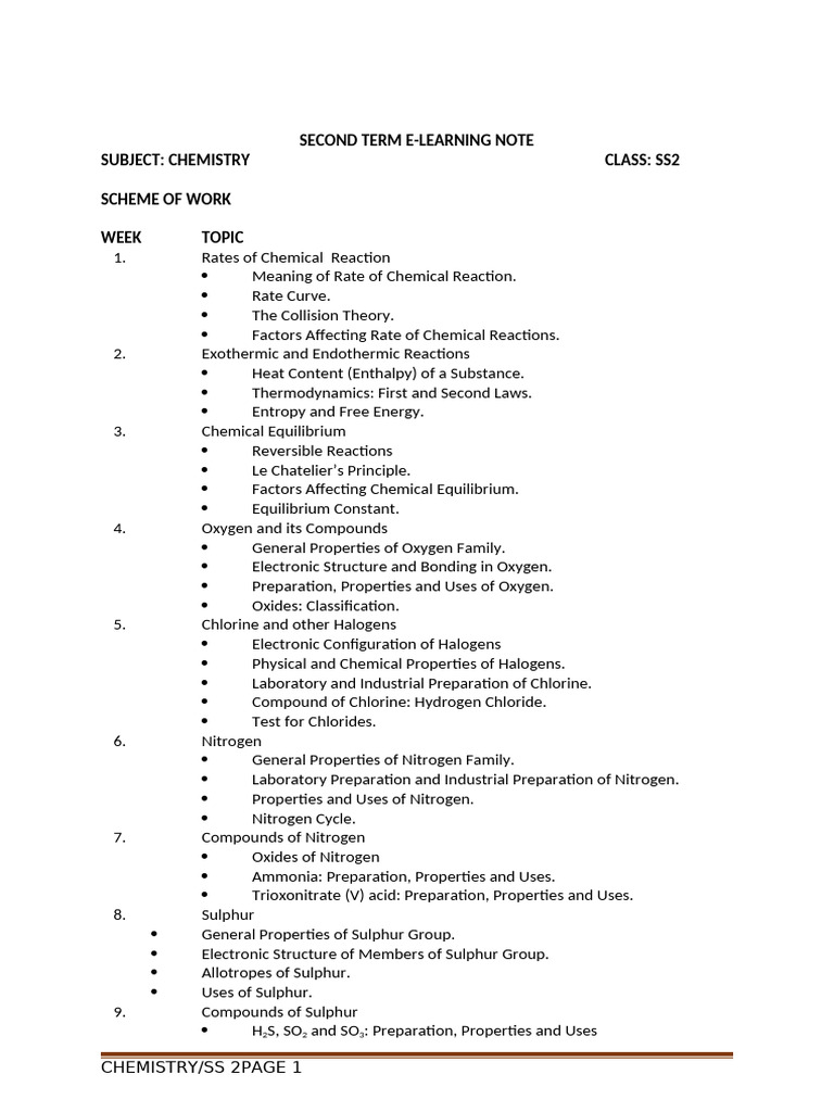 Second Term SS2 Chemistry 1 | PDF | Reaction Rate | Chlorine
