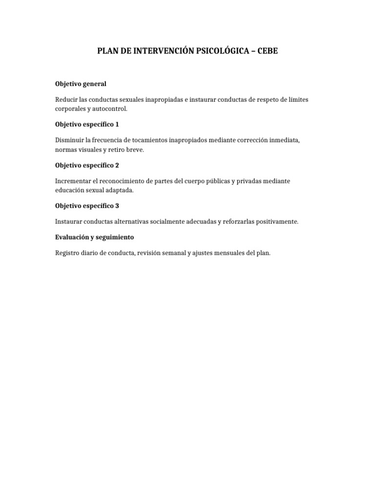 Plan Intervencion Psicologica CEBE | PDF