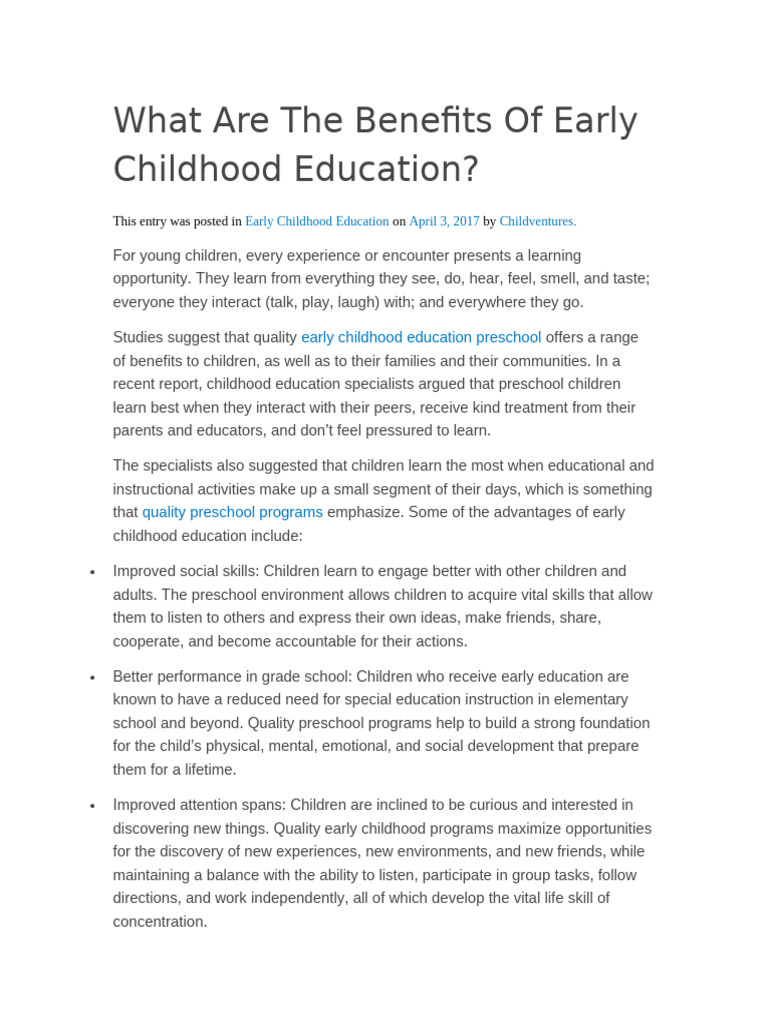 What Are The Benefits of Early Childhood Education | PDF | Early ...