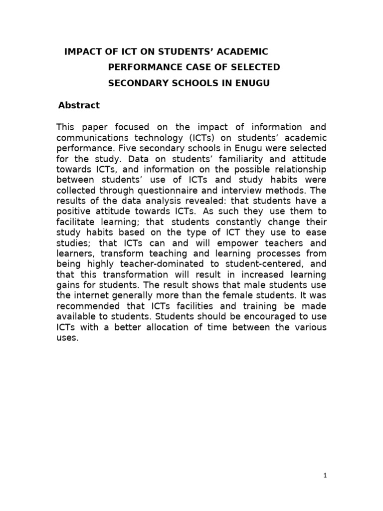 Impact of Ict On Students Academic Perfo | PDF | Educational Technology ...