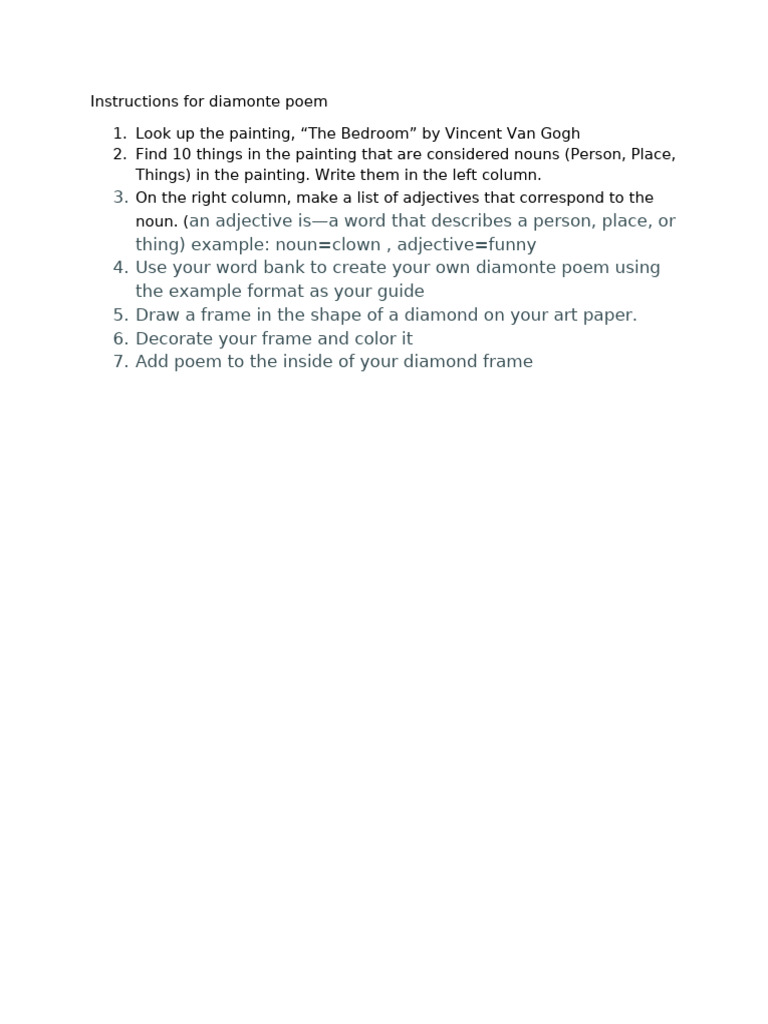Instructions For Diamonte Poem | PDF