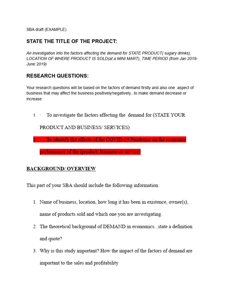 Sba Draft (Example) | PDF