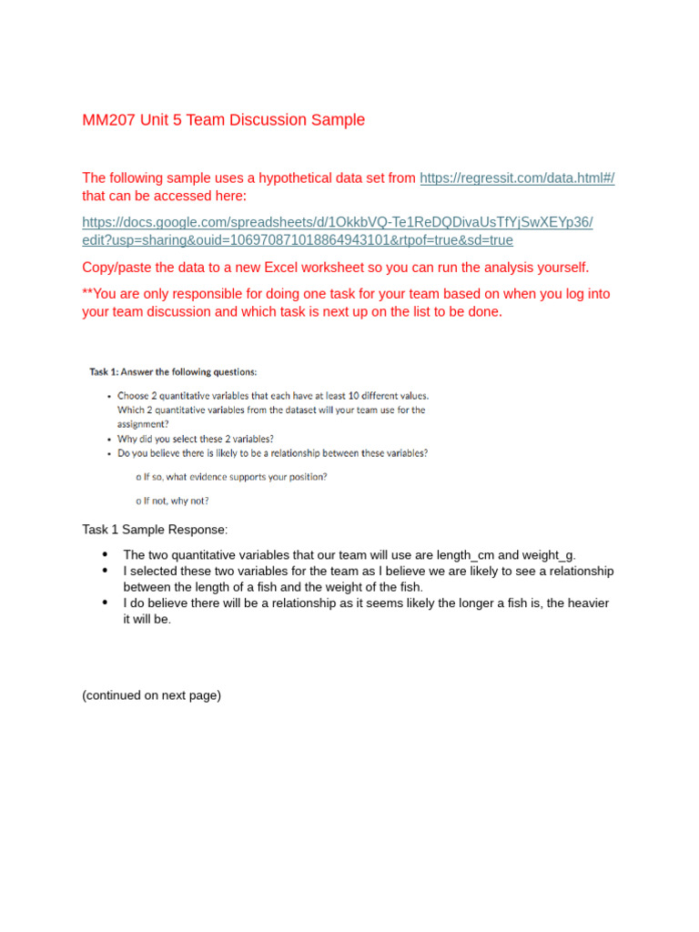 MM207 Unit 5 Team Discussion Sample | PDF | Scatter Plot | Descriptive ...