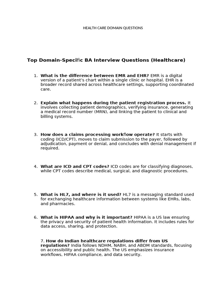 Health Care Domain Questions | PDF | Electronic Health Record ...
