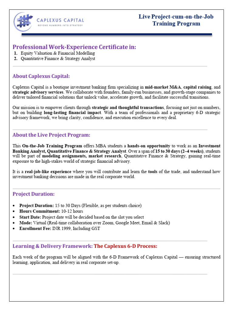 Caplexus Capital - On-The-Job Training Program | PDF | Valuation ...