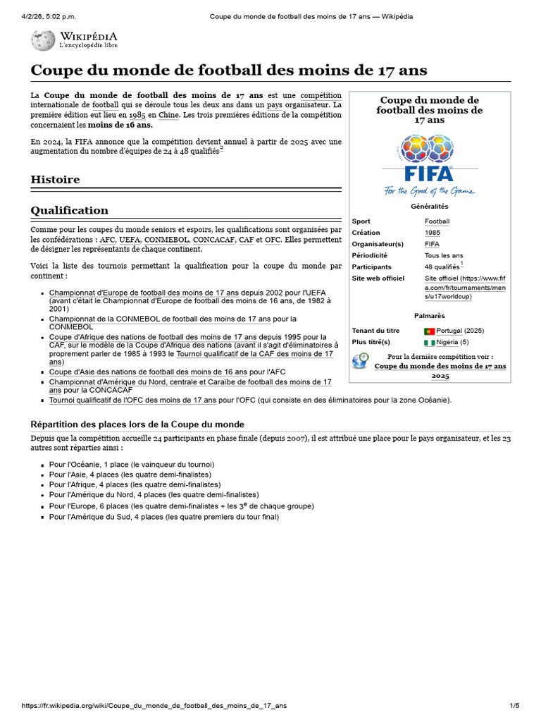 Coupe Du Monde De Football Des Moins De 17 Ans PDF Football Coupe 