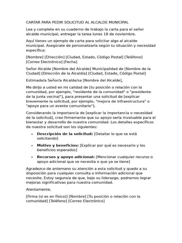 Cartar para Pedir Solicitud Al Alcalde Municipal | PDF