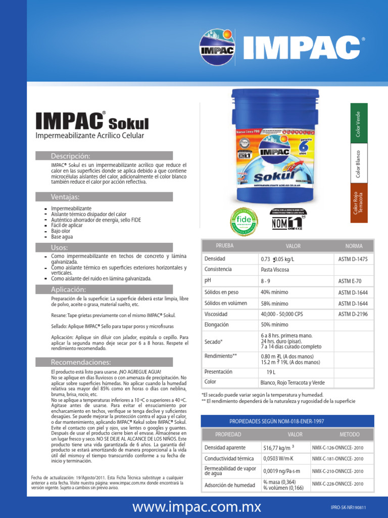 Impac-Sokul Ficha Tecnica | PDF | Humedad | Aislamiento térmico