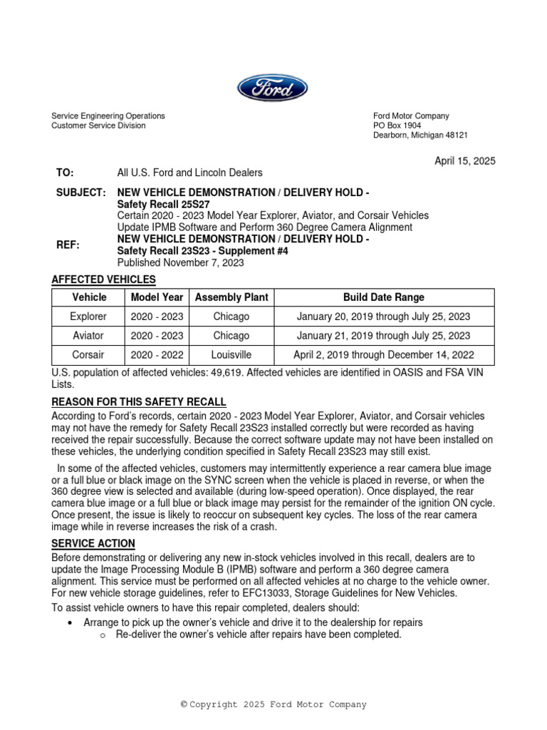 RCMN-25V159-2009 Ford LIncoln Aviator rear camera recall | PDF ...