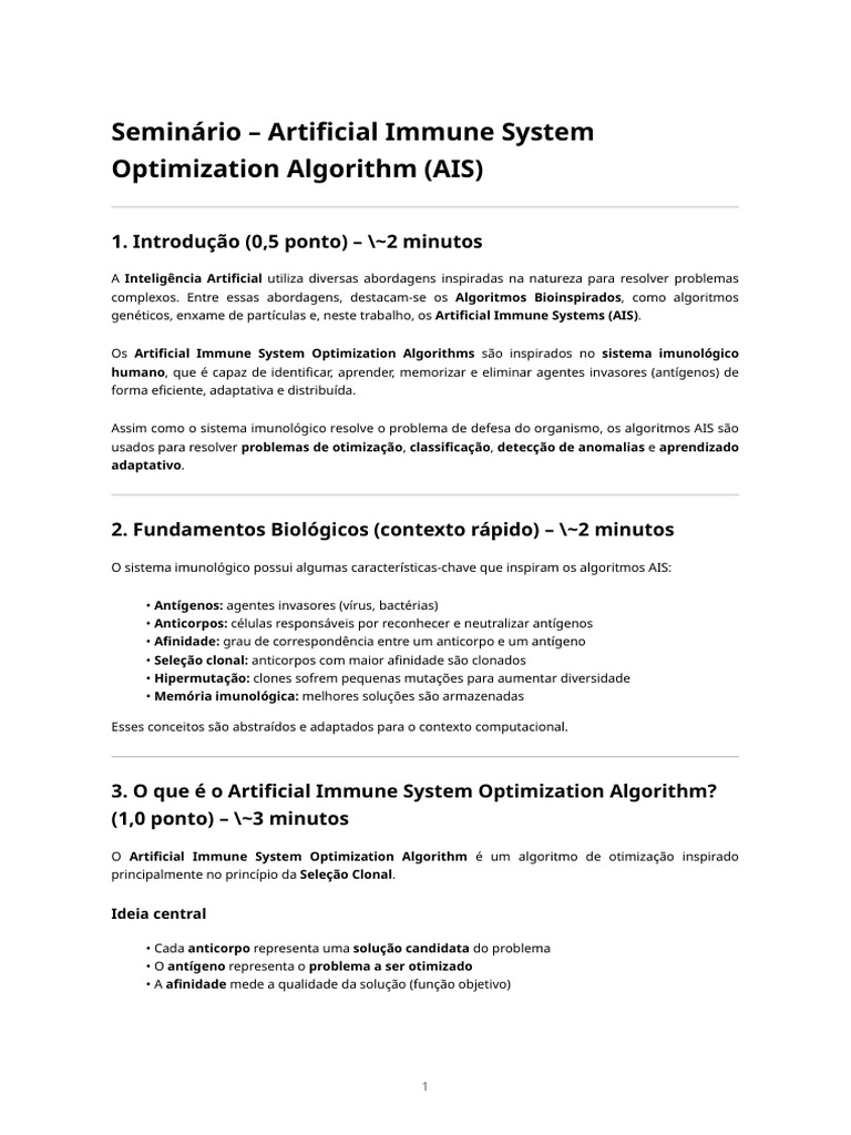 Seminário - Artificial Immune System Optimization Algorithm | PDF ...