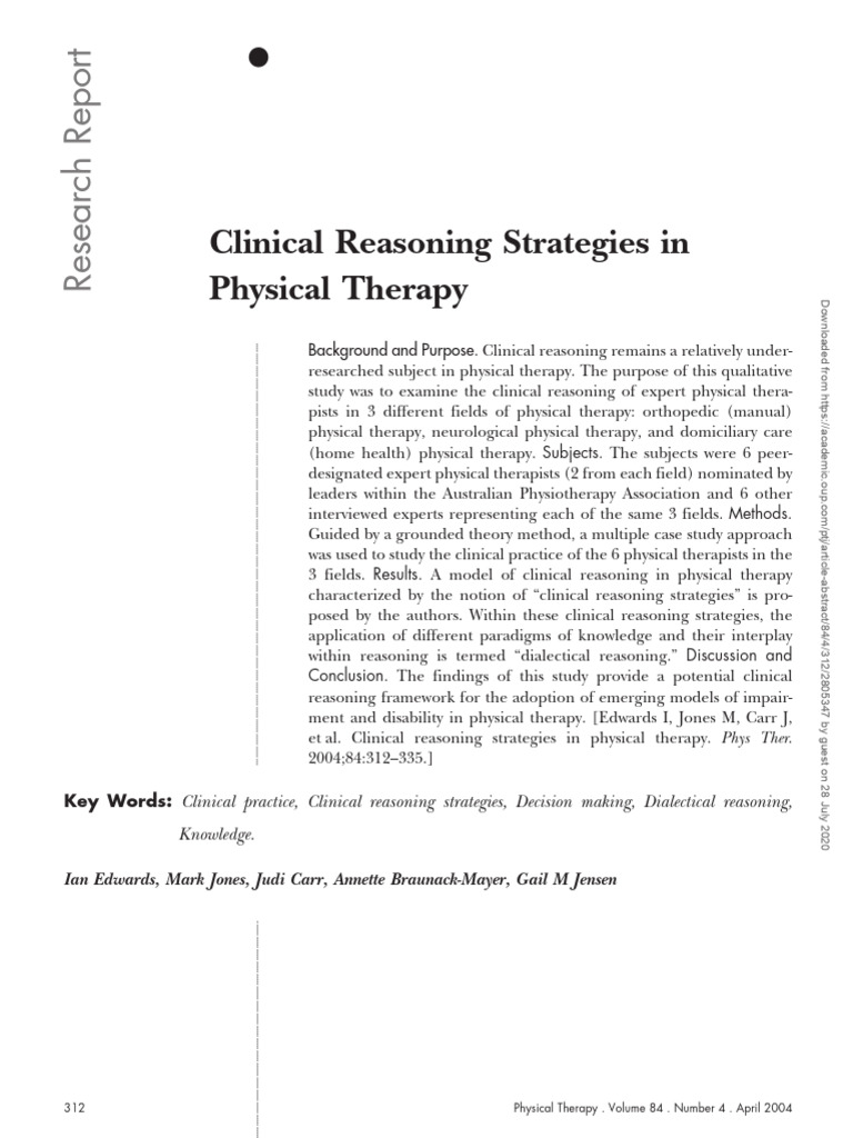 Edwards Et Al. 2004 Clinical Reasoning Strategies in Physical Therapy ...