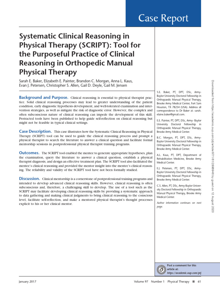 Baker Et Al. 2016 Systematic Clinical Reasoning in Physical Therapy ...