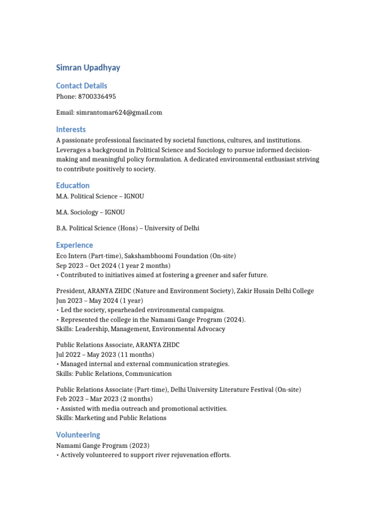 Simran Upadhyay CV | PDF