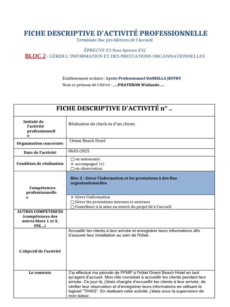 Fiche Descriptive D'Activité #. | PDF