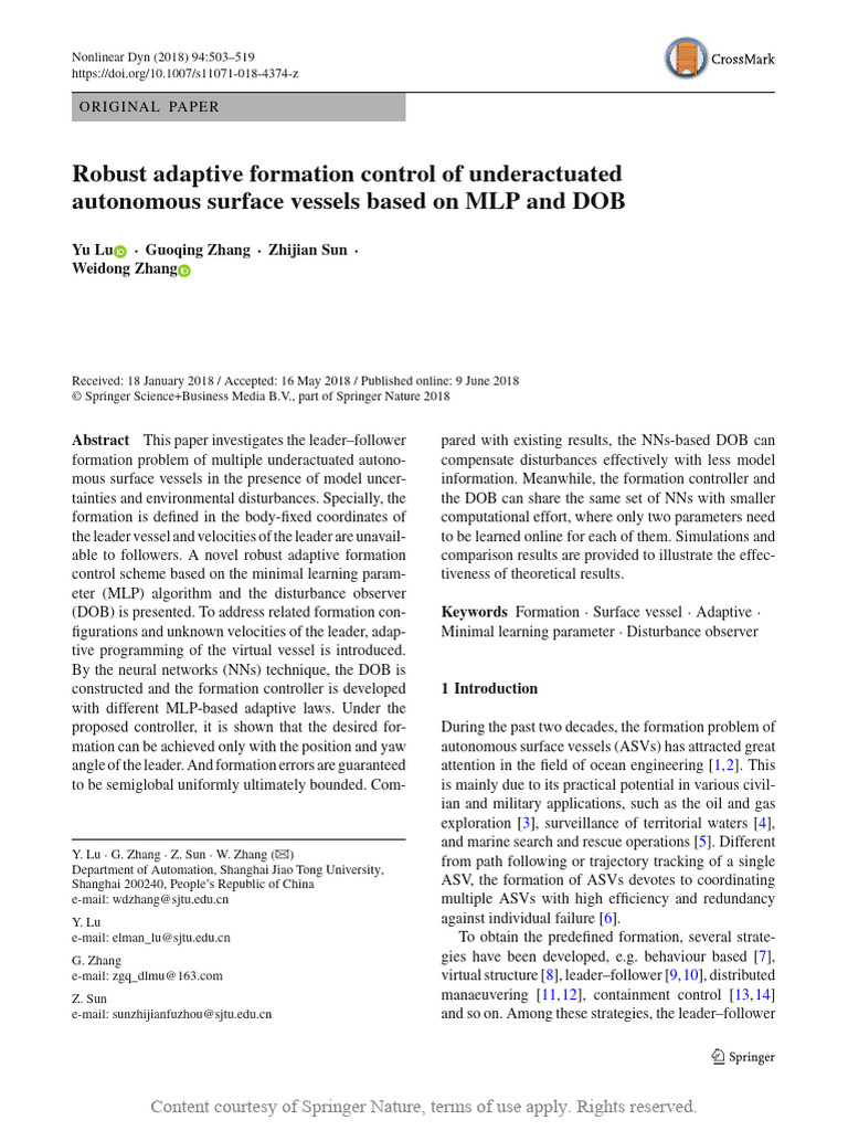 Robust Adaptive Formation Control of Underactuated | PDF | Euclidean ...