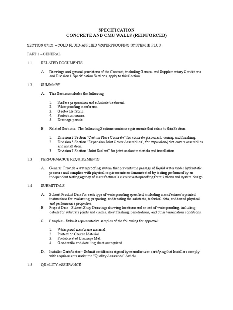 Specification Concrete and Cmu Walls (Reinforced) | PDF | Concrete ...