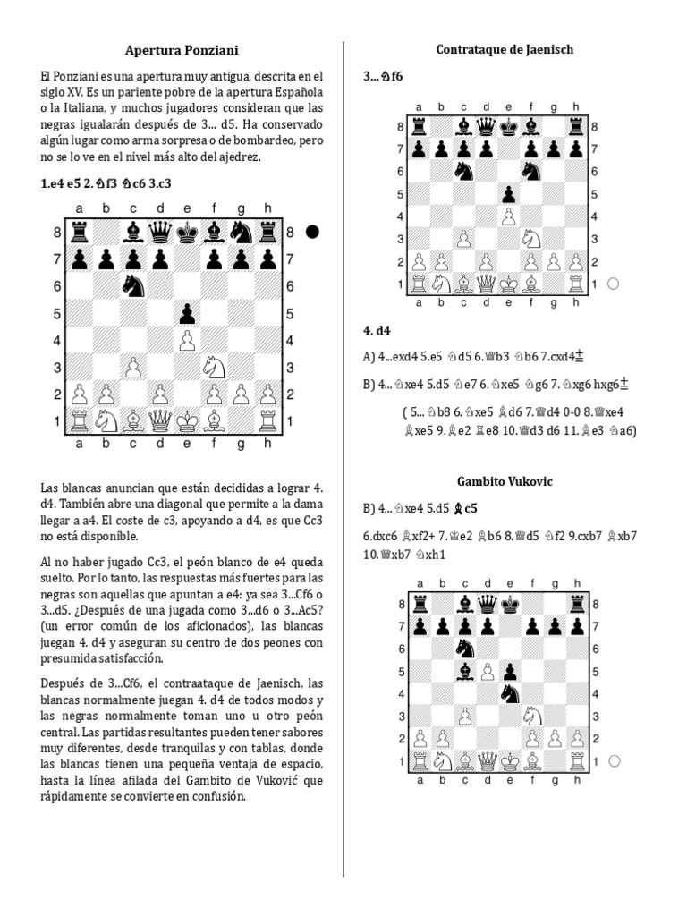 Cuaderno de Aperturas - Apertura Ponziani | PDF | Aperturas de ajedrez ...