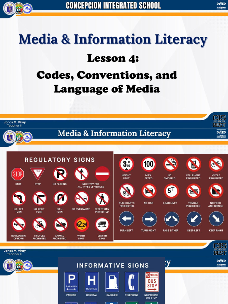 MIL Lesson 4 Codes Conventions and Language of Media | PDF | Information