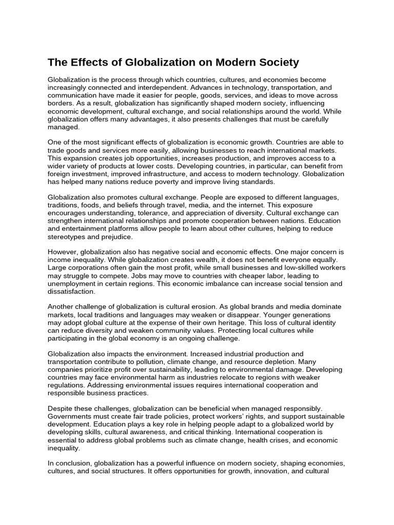 The Effects of Globalization On Modern Society | PDF | Globalization ...