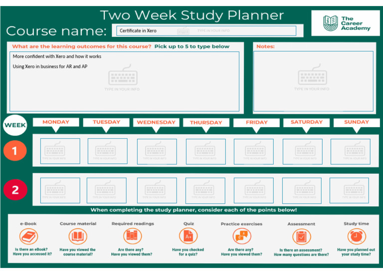 TCA Study Planner - 2 Week | PDF