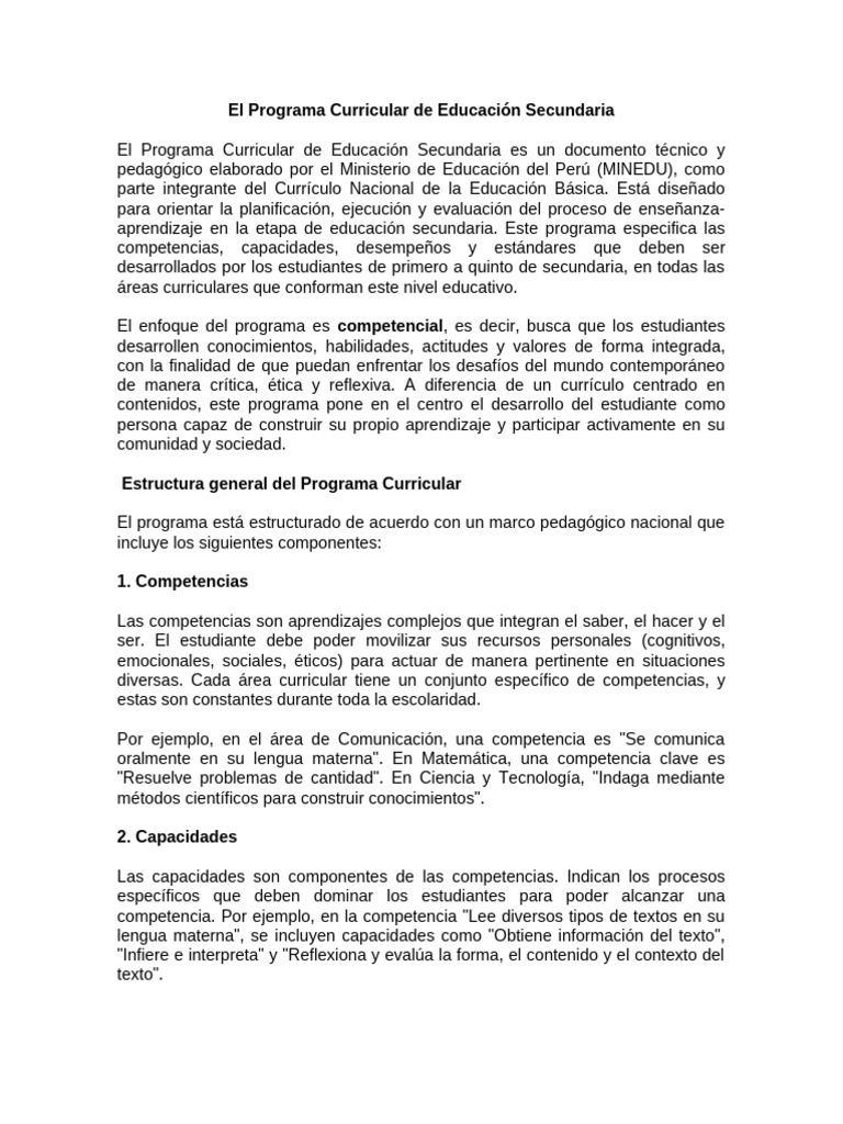 El Programa Curricular de Educación Secundaria 11 | PDF | Plan de ...