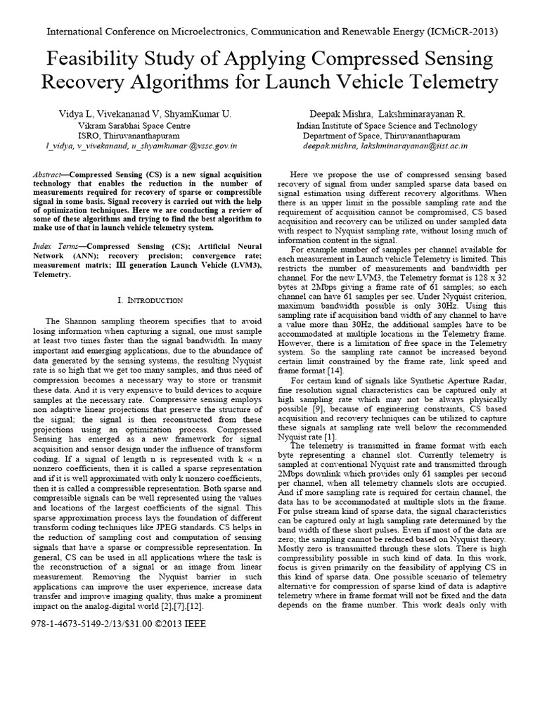 Feasibility Study of Applying Compressed Sensing Recovery Algorithms ...
