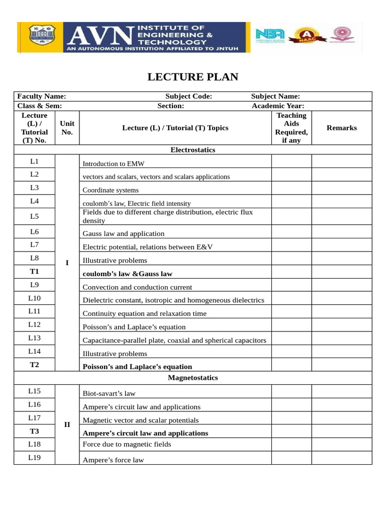 Lecture Plan | PDF | Waves | Transmission Line
