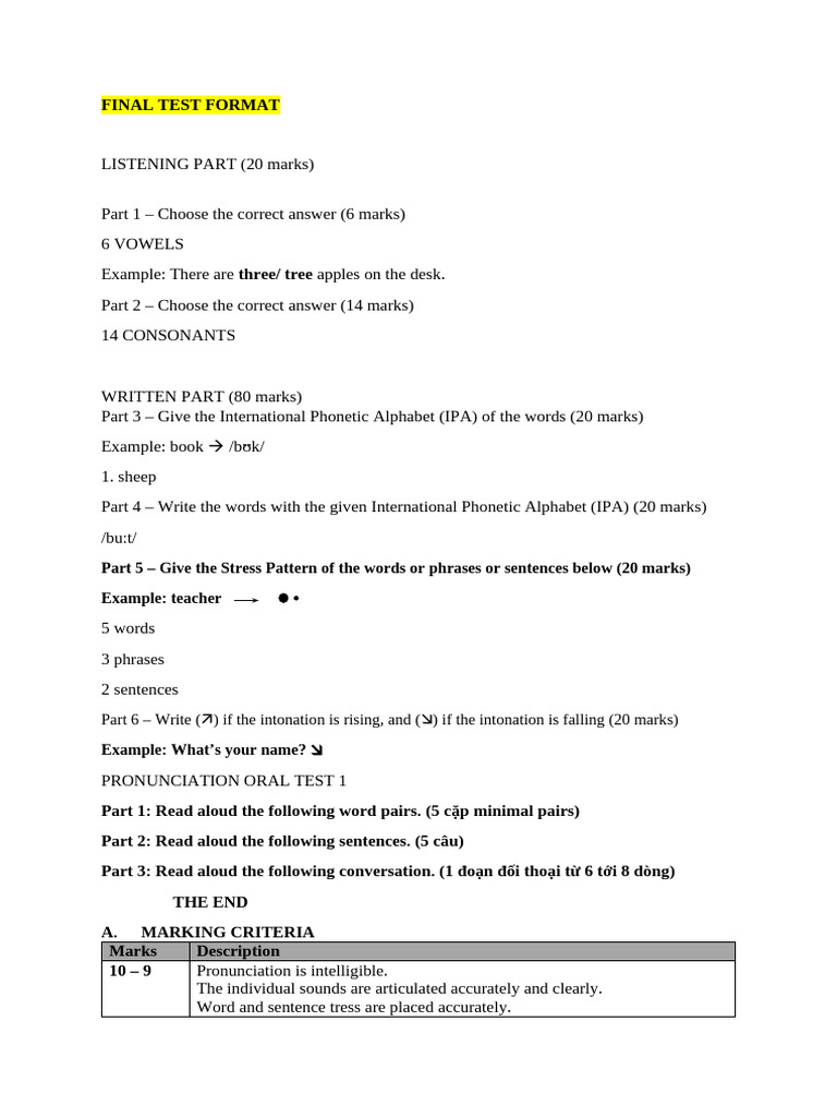 Listening Final Test - Format | PDF