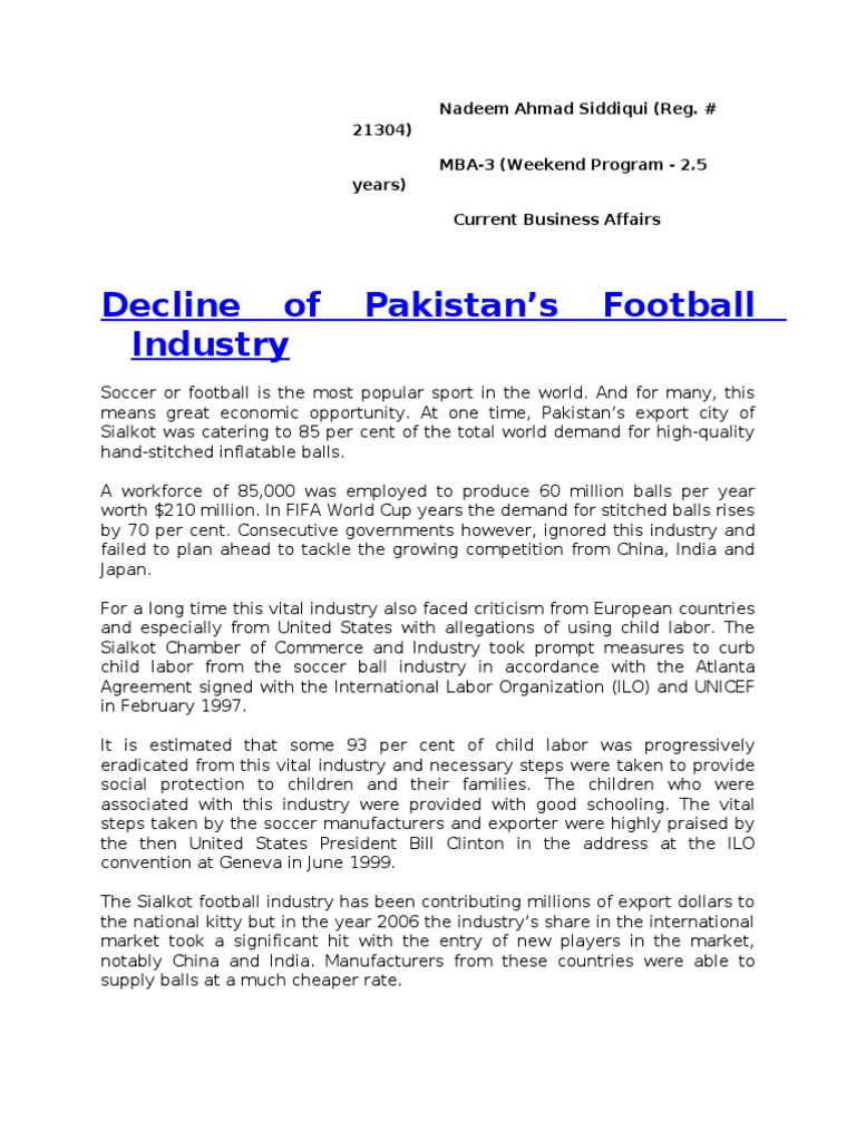 Decline Of Pakistan Football Industry Exports Association Football