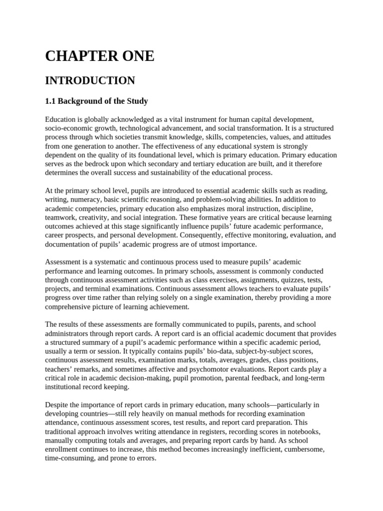 Report Card Management Chapter One | PDF | World Wide Web | Internet & Web