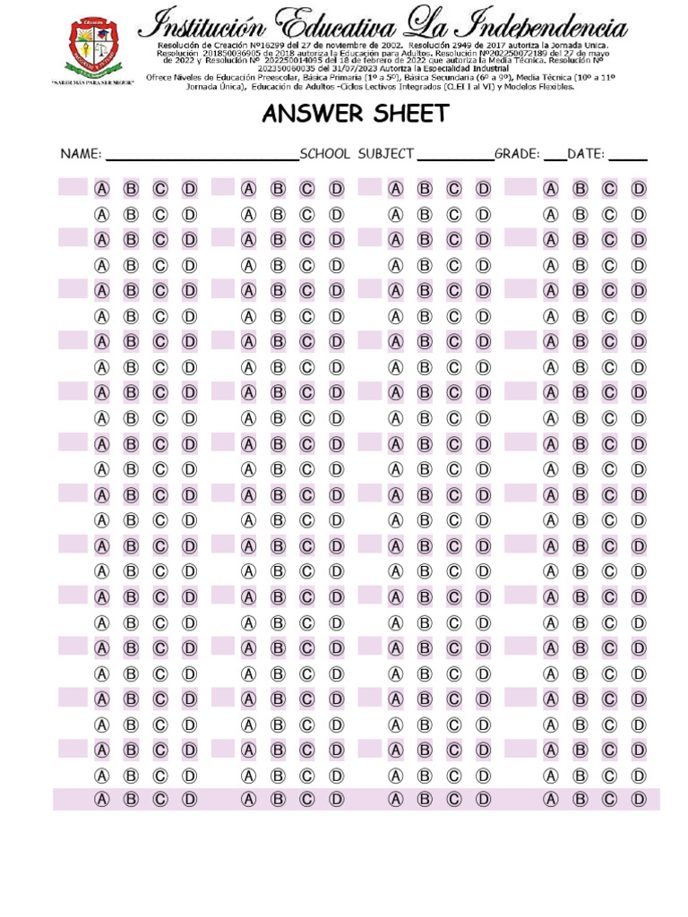 Answer Sheet | PDF