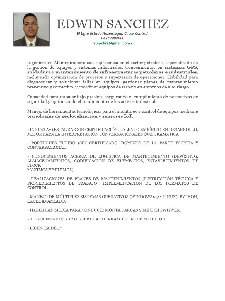 Currículum Edwin Sánchez | PDF | Logística | Informática