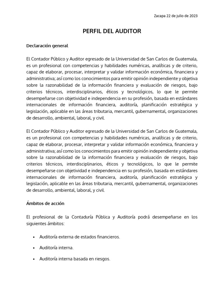 Unidad I Perfil Del Auditor | PDF | Auditoría | Contador