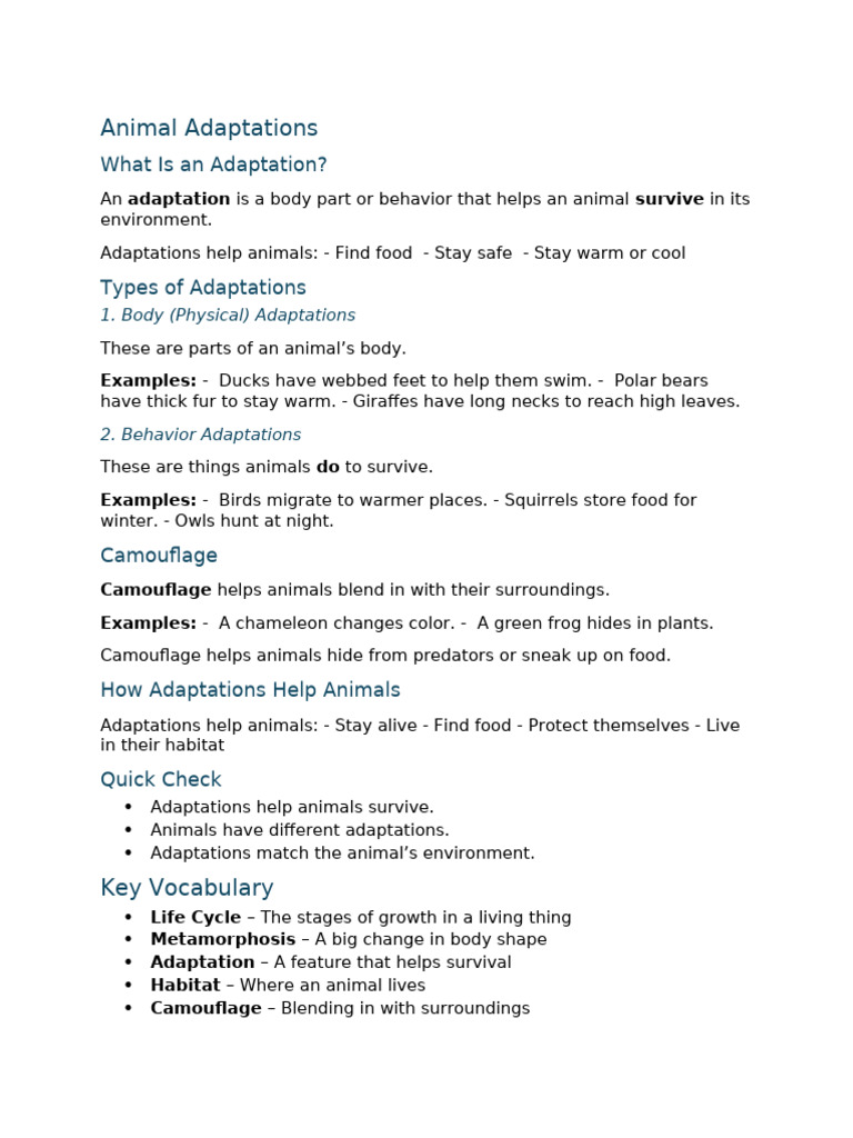 Life Cycles of Animals & Animal Adaptations - Grade 3 | PDF