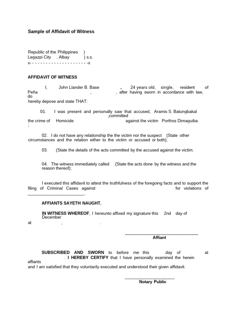 Sample of Affidavit of Witness | PDF