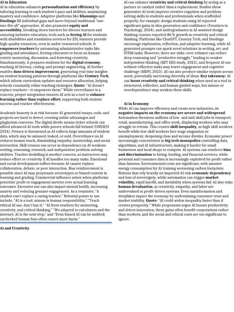 AI Debate Prep Sheet1 | PDF | Artificial Intelligence | Intelligence ...