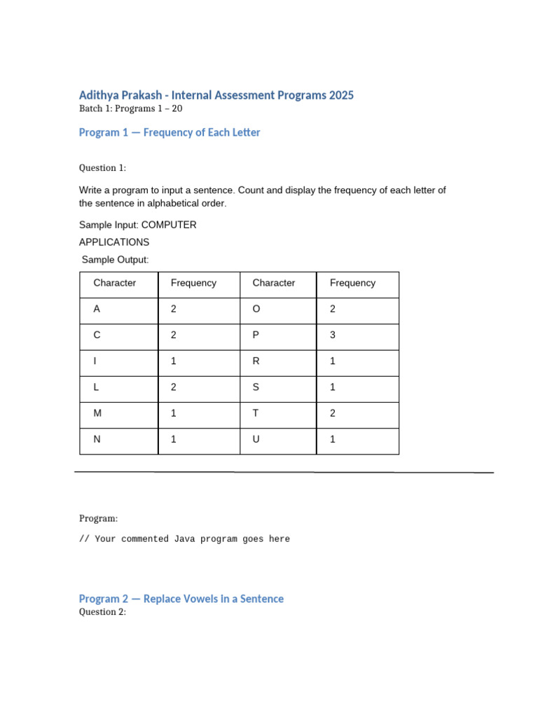 Adithya Prakash Internal Assessment Programs Batch1 1 To 20 | PDF ...