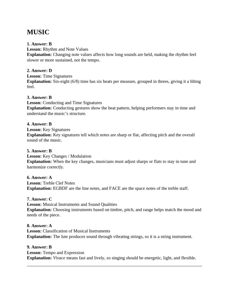 Mapeh Answer Key-That Can Be Used in Reviewing Lessons From 1st To 4th ...