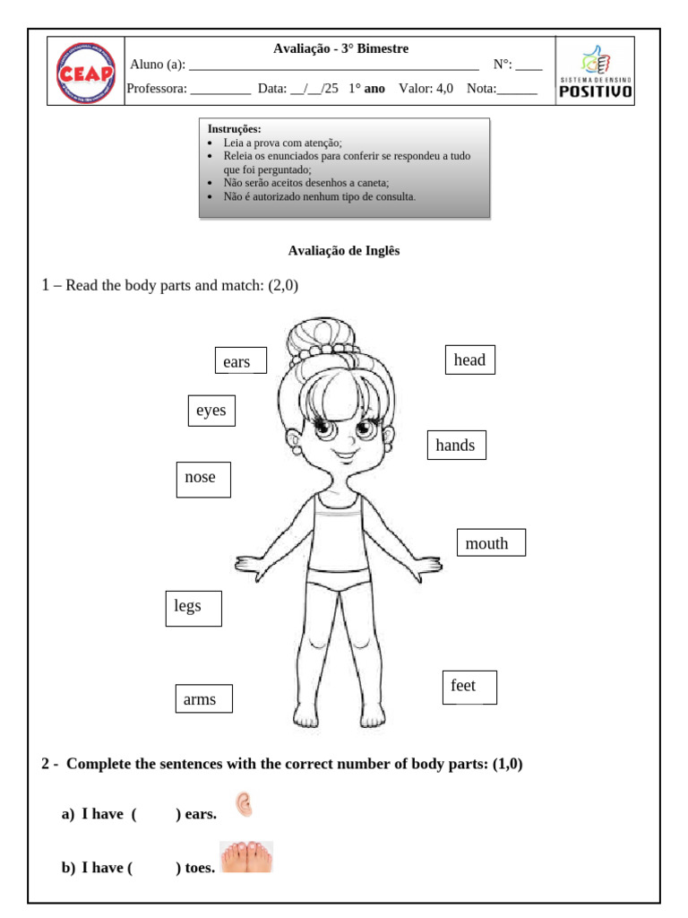 2° Ano Teste de Ingles | PDF