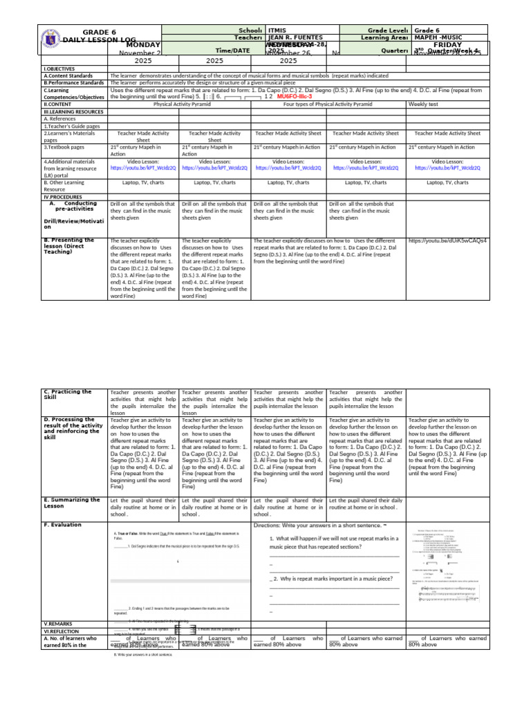 Its A Detailed Lesson Plan in mapeh..WEEK 4 | PDF | Behavior ...