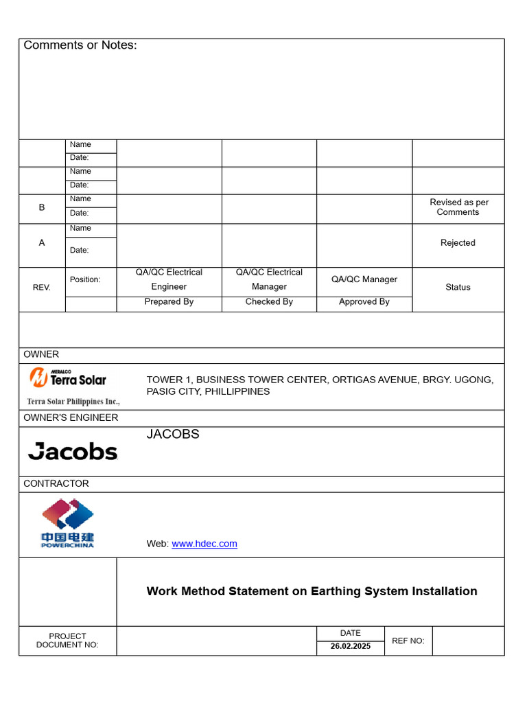 PAGE 1 - TSPI-PPC-03-PWG-WMS-ELE-0007 Work Method Statement On Earthing ...