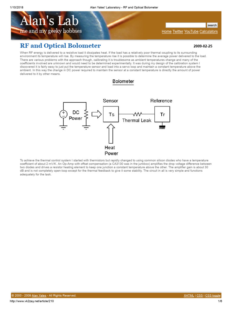 Alan Yates' Laboratory - RF and Optical Bolometer | PDF | Amplifier | Diode