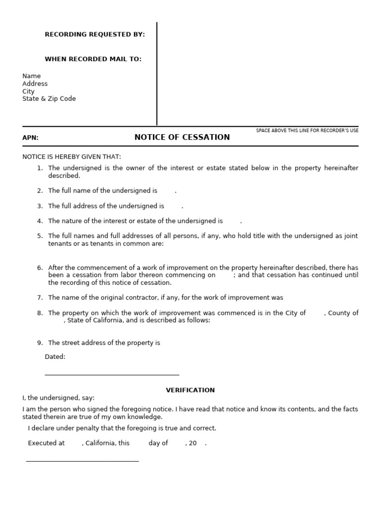 Notice of Cessation | PDF
