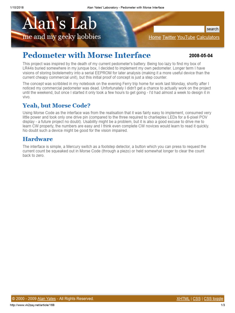 Alan Yates' Laboratory - Pedometer With Morse Interface | PDF | Bit ...