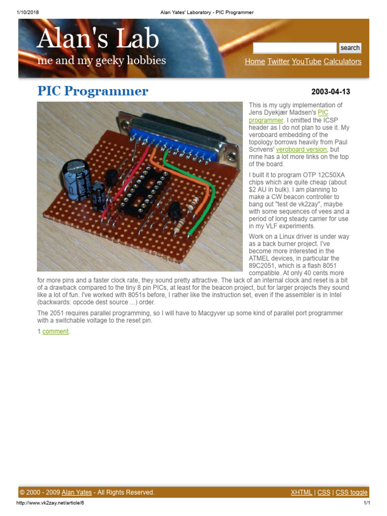 Alan Yates' Laboratory - PIC Programmer | PDF | Central Processing Unit ...