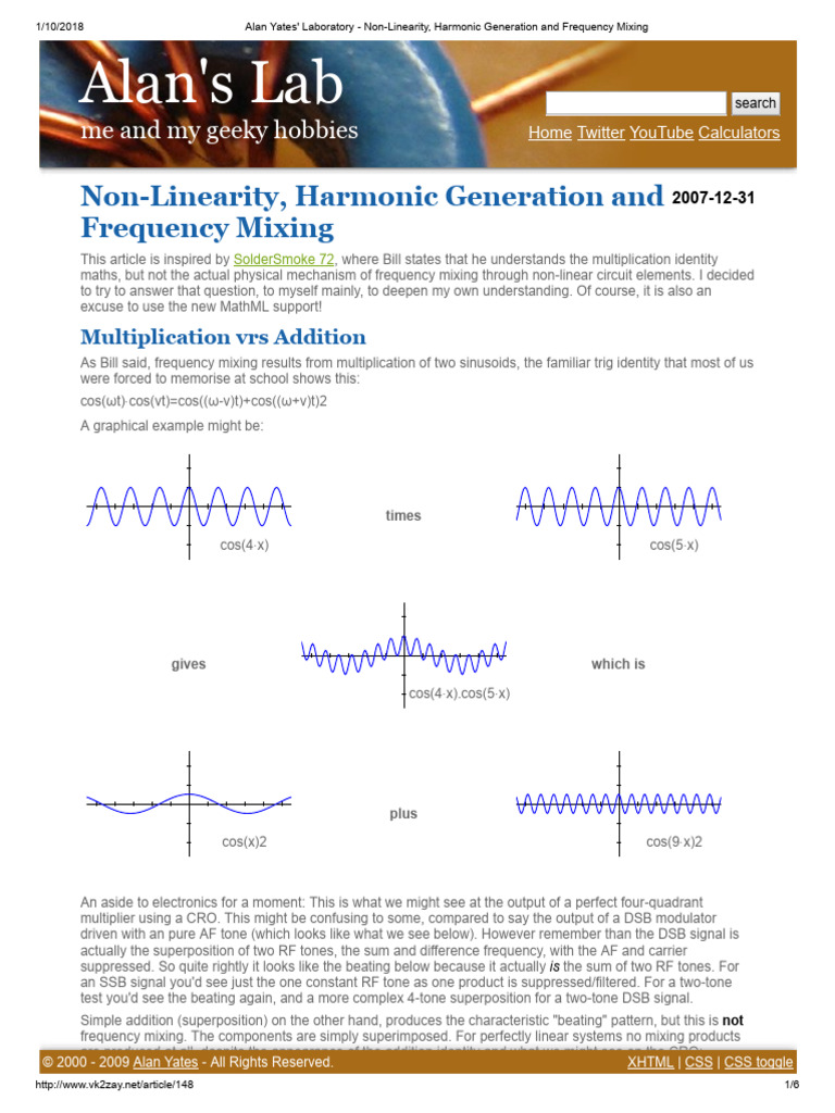 Alan Yates' Laboratory - Non-Linearity, Harmonic Generation and ...