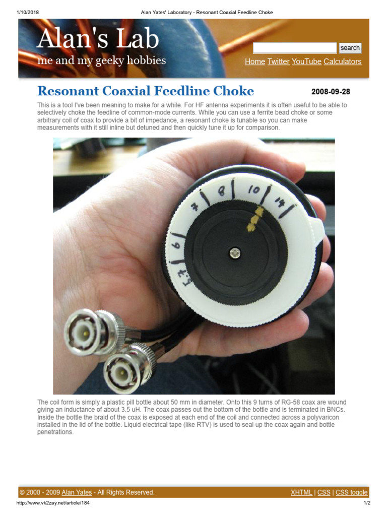 Alan Yates' Laboratory - Resonant Coaxial Feedline Choke | PDF ...