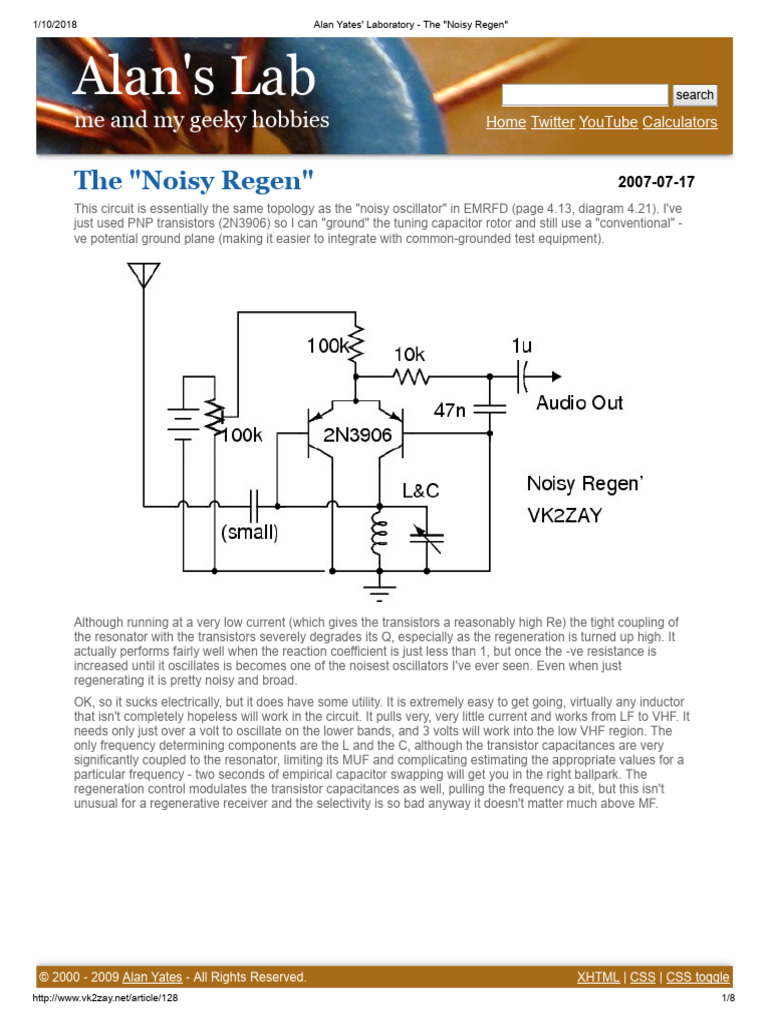 Alan Yates' Laboratory - The - Noisy Regen | PDF | Capacitor | Inductor